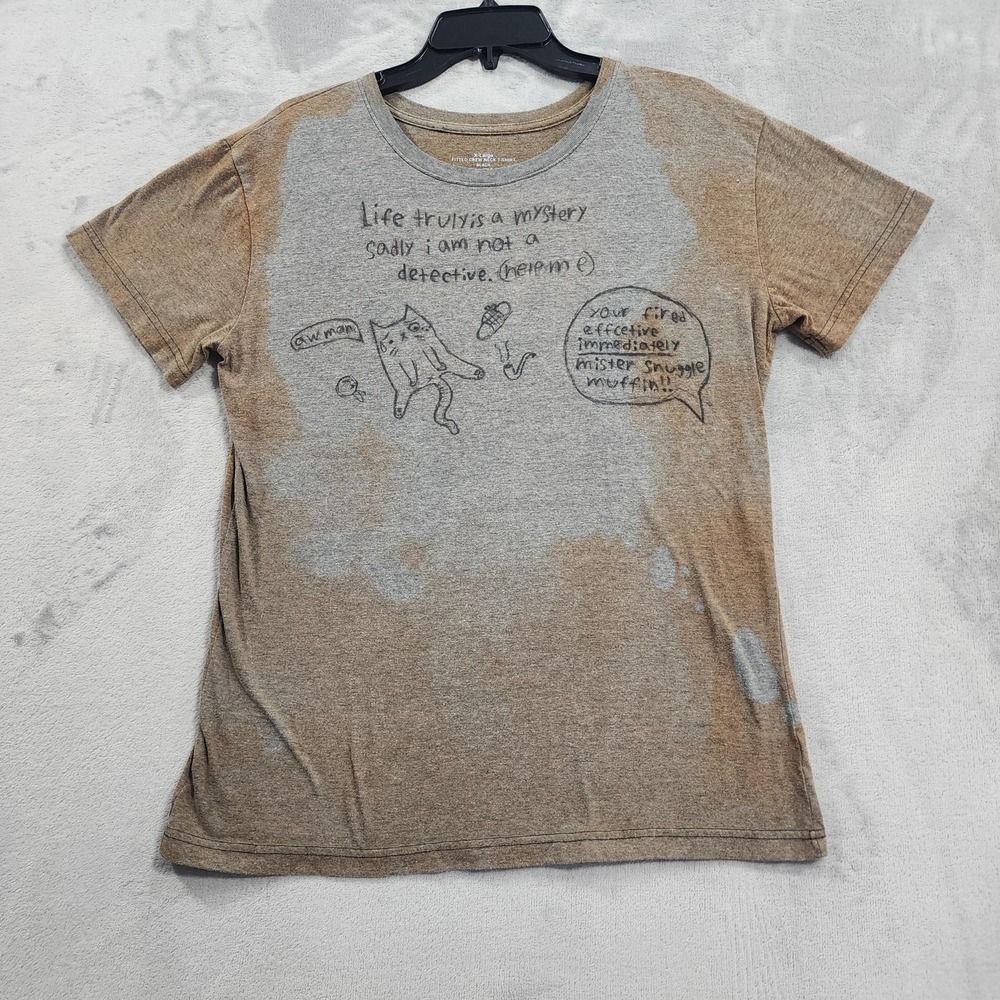 Hobby Lobby Shirt Womens XL Brown Cat Mystery Graphic Tee Art Meme Double Sided‎